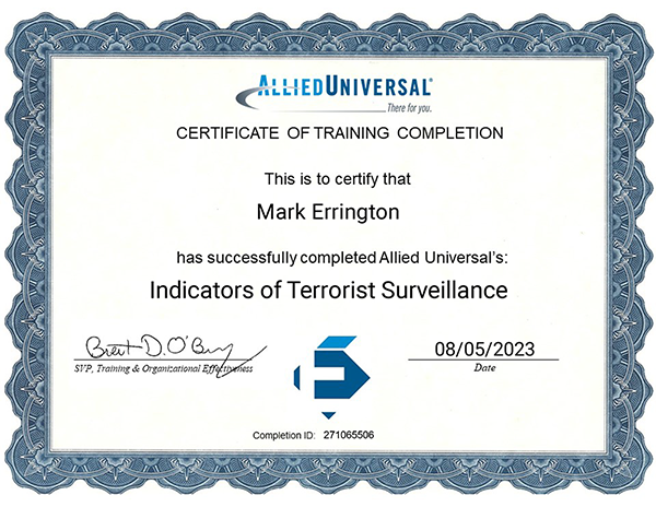 Allied Universal Indicators of Terrorist Surveillance